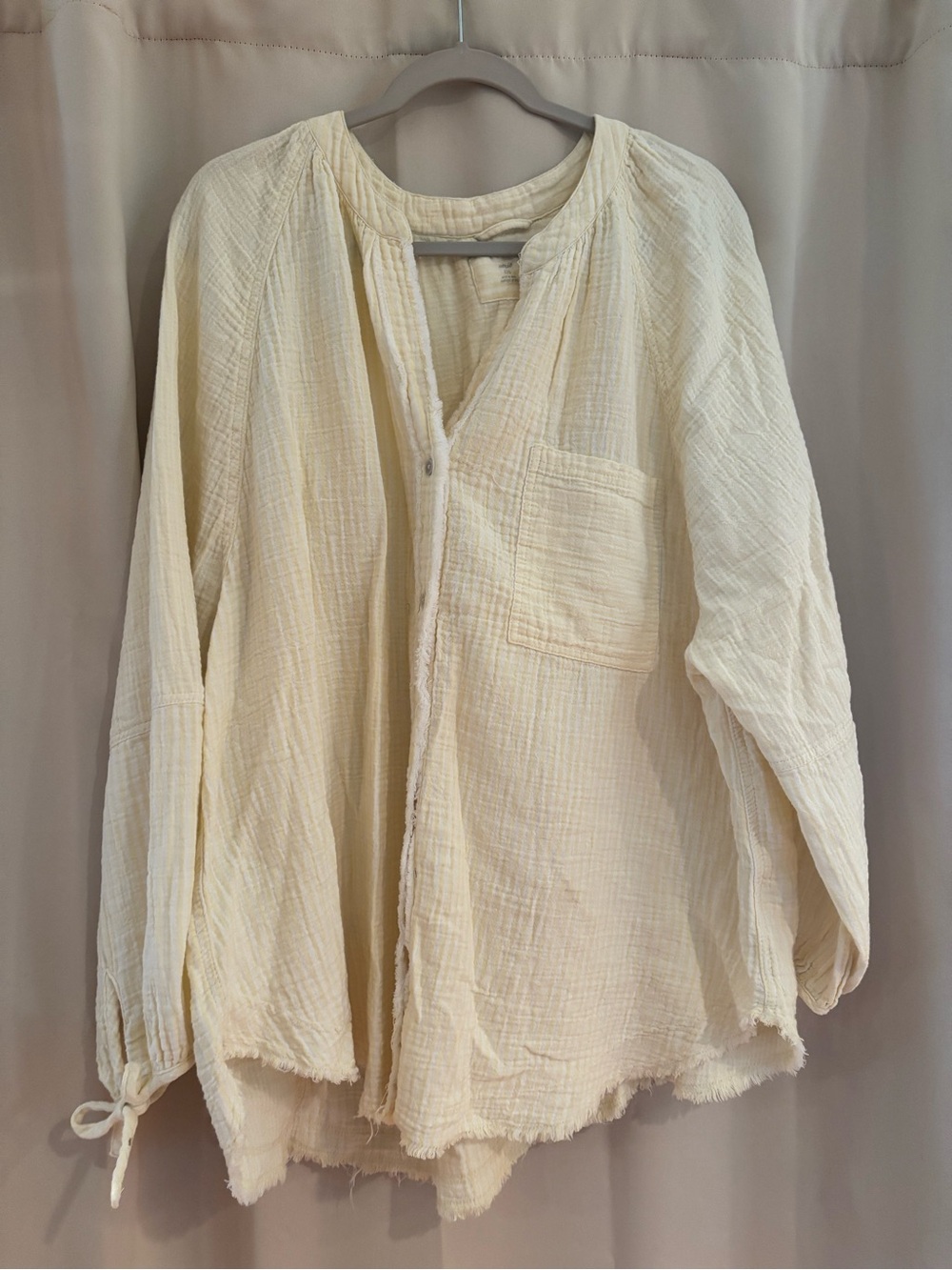 Lightweight yellow stripe Gauze Button-Front Shirt